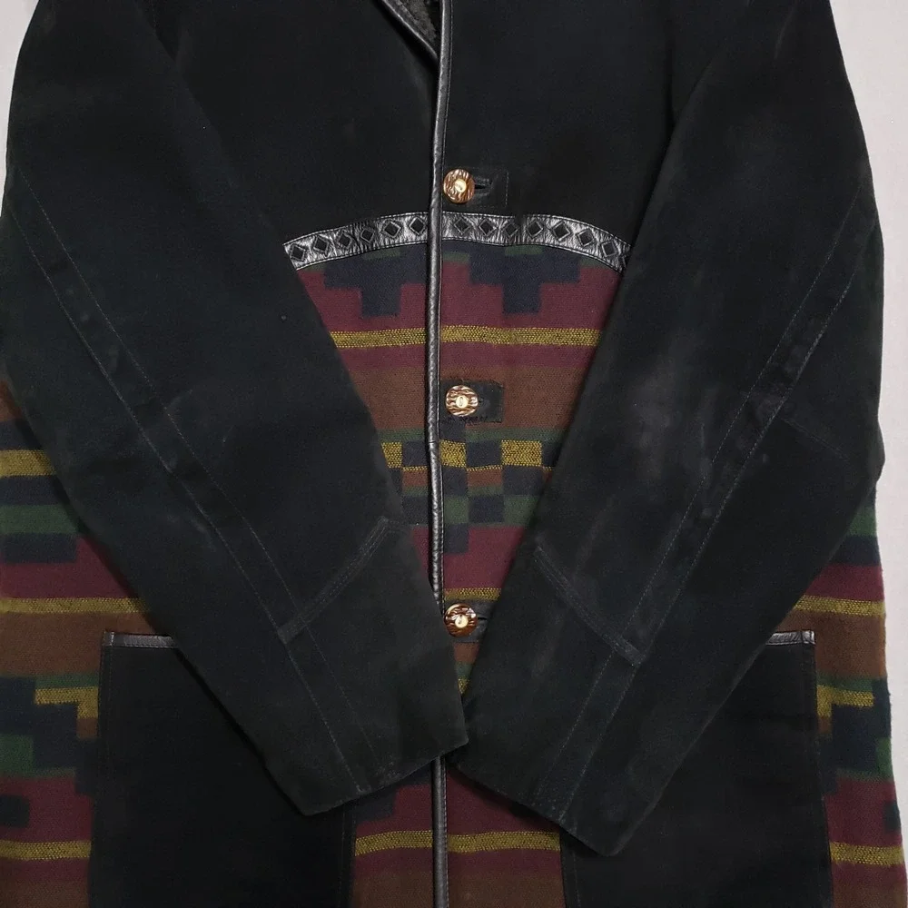 Cripple Creek Mens Jacket Large Suede‎ Leather Southwestern Aztec Sherpa VTG
